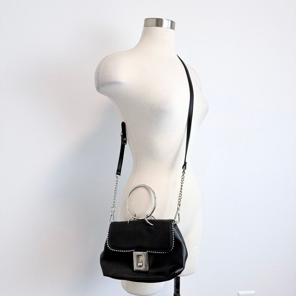Wild Fable Black Faux Leather Studded O Ring Crossbody Handbag  Hobo Bag Purse